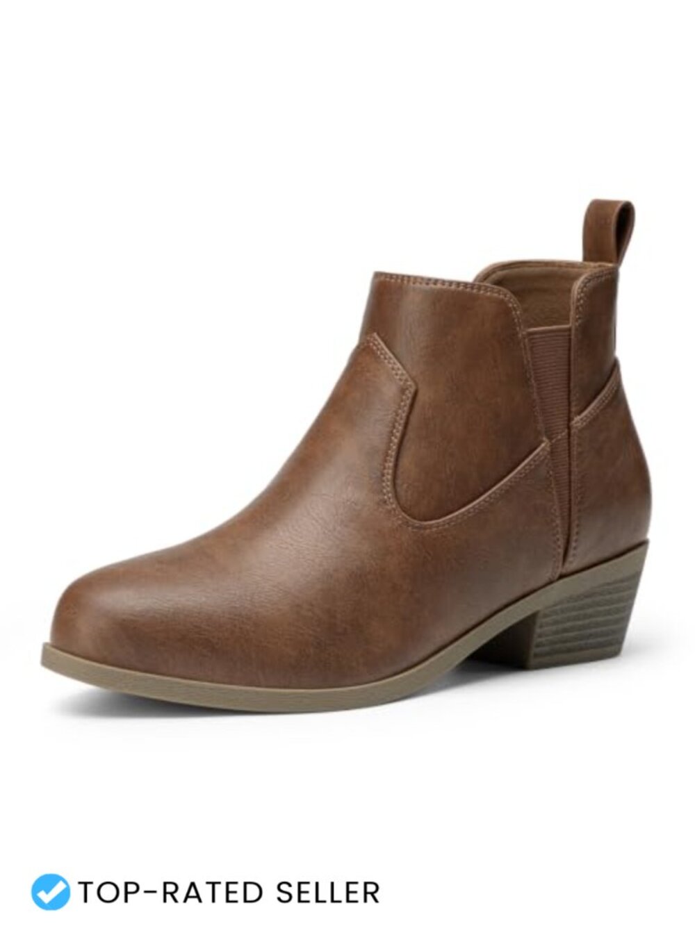 Chunky Low Heel Slip On Ankle Boots Faux Leather Pointed Toe Booties